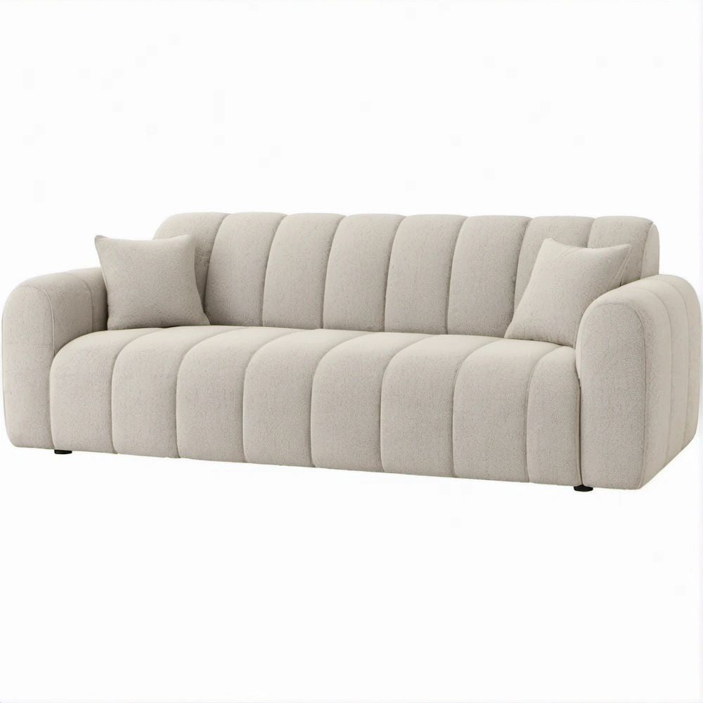 3-Sitzer-Sofa aus Bouclé-Polyester, Creme, 230 x 94 x 78 cm