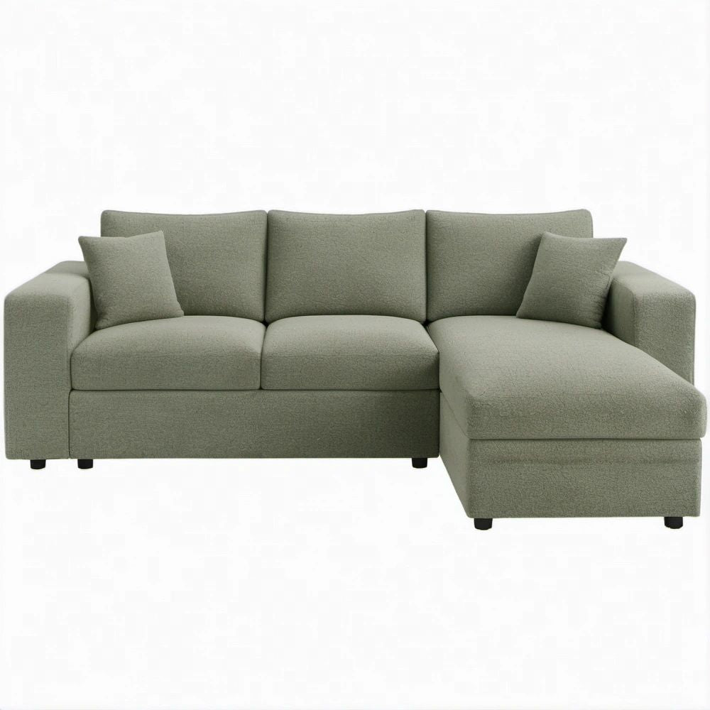 3-Sitzer Ecksofa mit Recamiere rechts, Salbeigrün, 220 x 140 x 85 cm