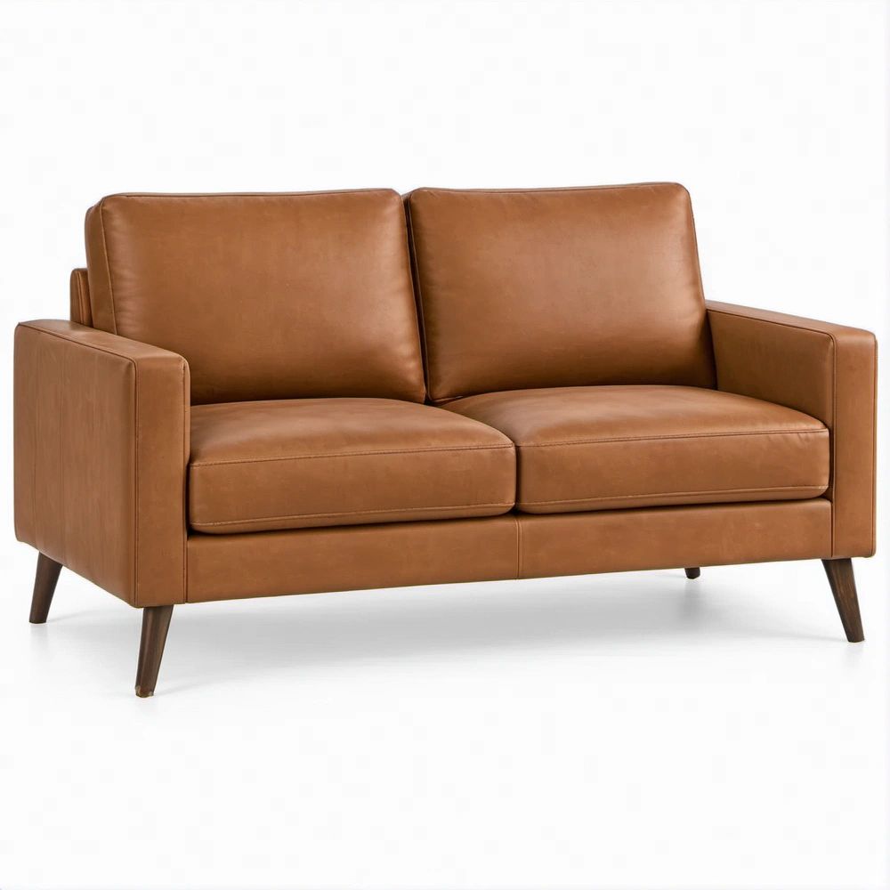 2-Sitzer-Sofa aus cognacfarbenem PU-Kunstleder, 150 x 85 x 84 cm