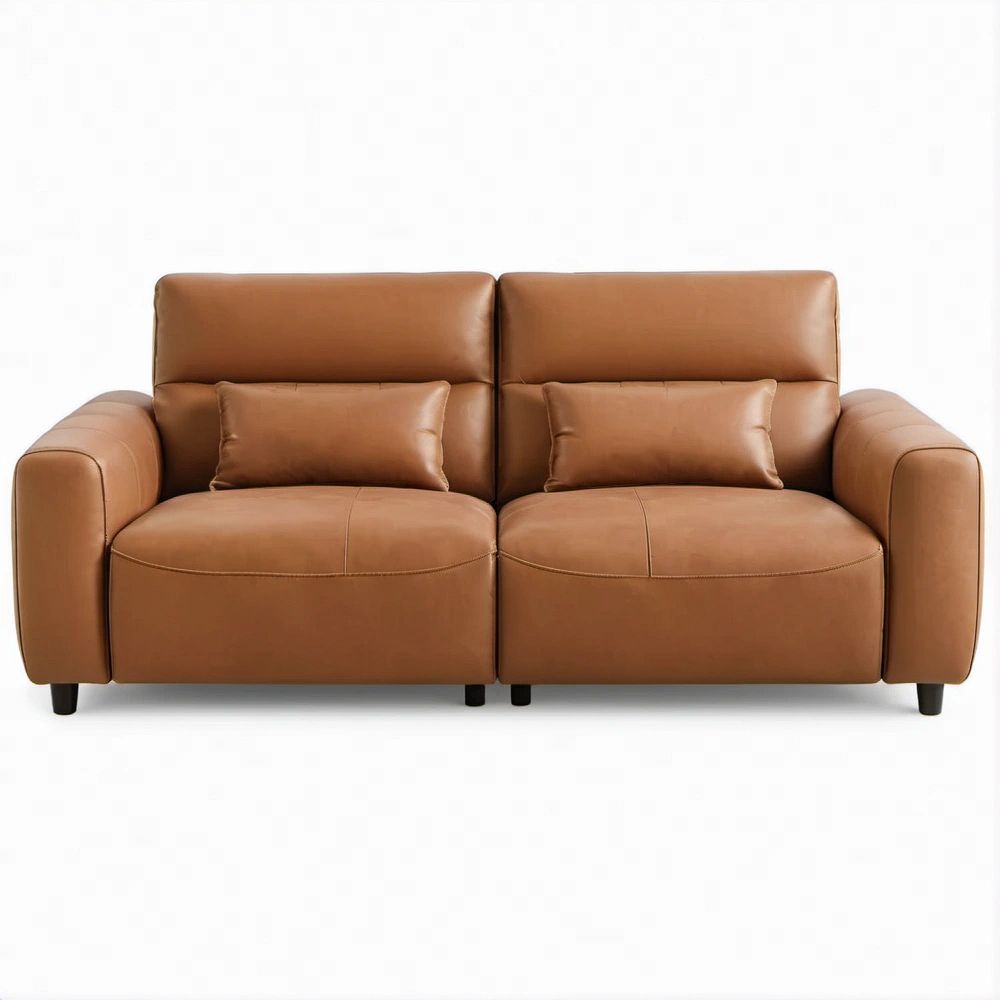 2-Sitzer-Sofa mit Dekokissen aus PU-Kunstleder in Cognac, 180 x 90 x 85 cm