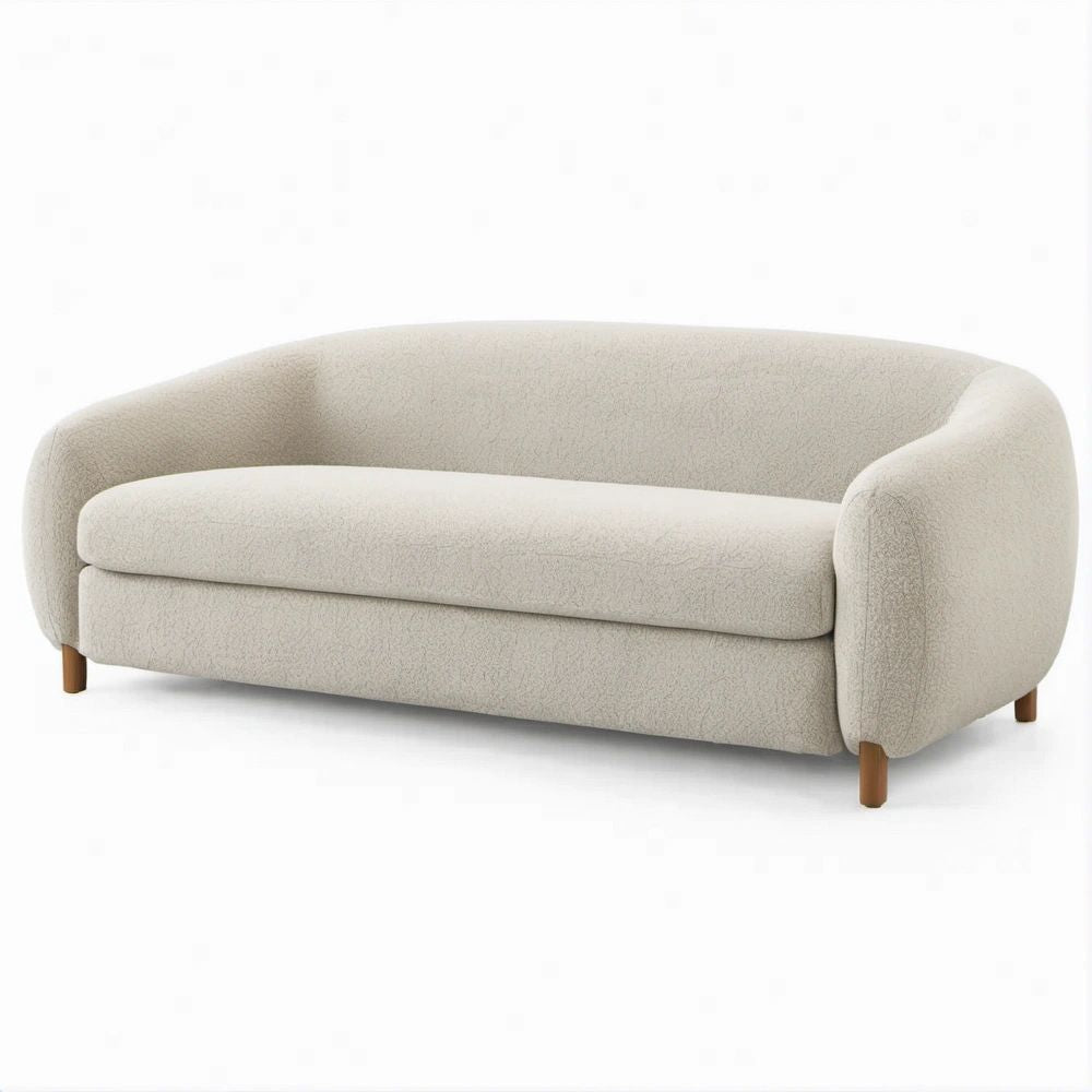 2-Sitzer Sofa in Creme mit Bouclé-Bezug und Massivholzfüssen, 180 x 85 x 75 cm